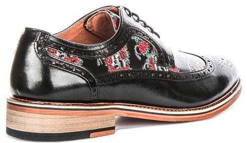 Ross Skull Men's Skull Rose Print Brougue Low Shoes (Black Multi, US 10)3