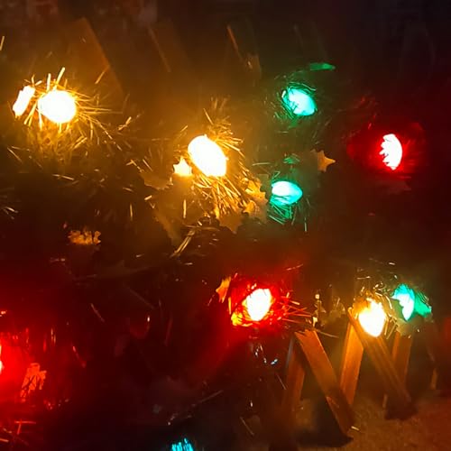 Image of C7 Vintage Christmas Lights Outdoor Multicolor Tree String, 25FT Colorful Indoor Hanging Decorations for House Garden Patio Party (Green Wire)