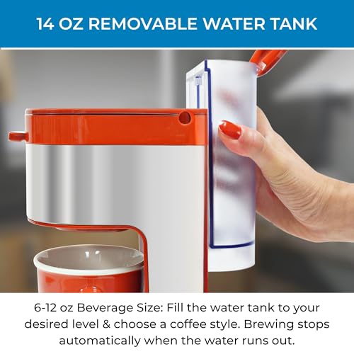 Image of Kenmore Single Serve Coffee Maker - Compatible with Keurig K‑Cup Pods & Ground Coffee, One Cup Brewer, 6-12 Oz Brew Sizes, Travel Mug Friendly, Auto Shut‑Off, Hot & Iced Maquina de cafe, Red