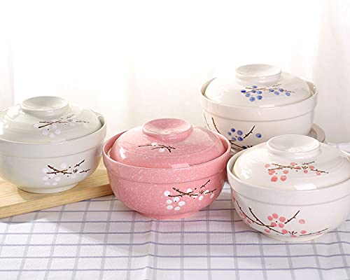 Whjy Japanese Creative Hand-Painted Ceramic Tableware With Lid For Soup And Noodles, With Heat Preservation Function, Integrated Bowl And Lid - Pink #TOP5