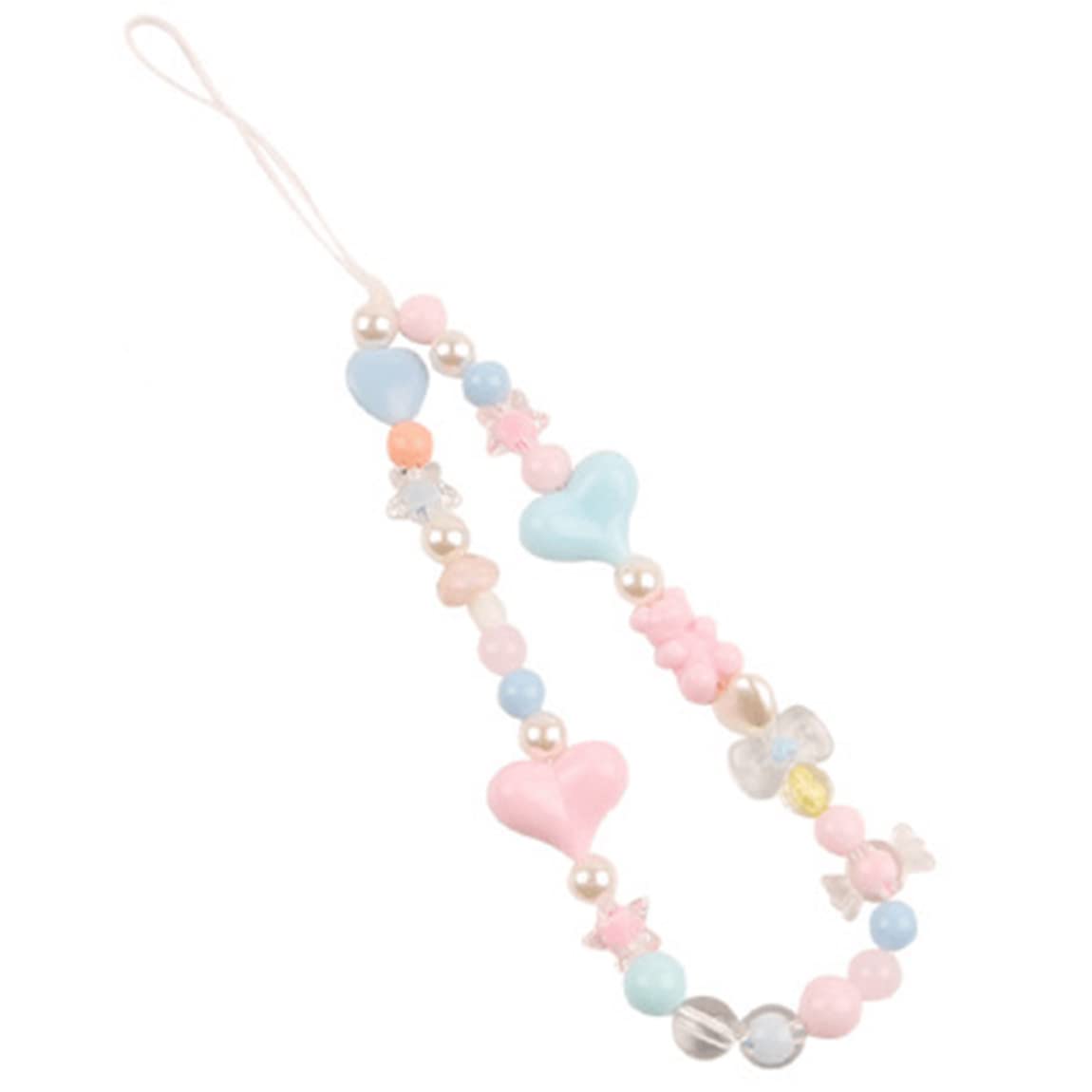 Phone Wrist Strap, Cute Beaded Phone Strap Aesthetic Phone Charms Bracelet Strap Lanyard Phone String Decoration Jewelry for Women (Candy Hearts)
