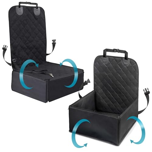 WilTec Autositz für kleine bis mittlere Hunde 100x45 cm mit Sicherheitsgurt, Hundesitz für Vordersitz und Rücksitz, Schwarz