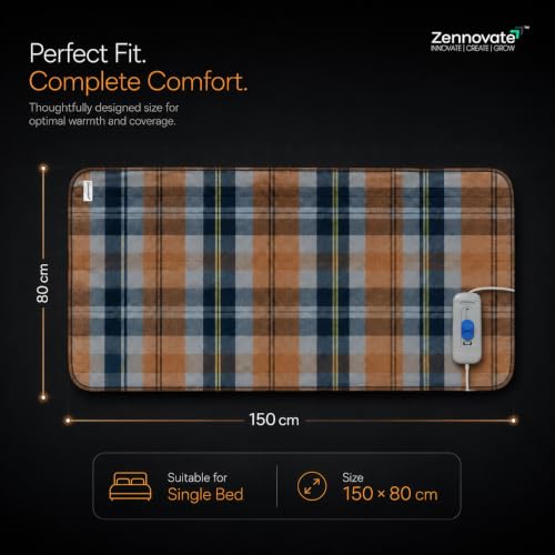 Image of Superior ISO Certified & ZED Certified Electric Under Blanket | Bed Warmer with Multiple Heat Controls (Body, Foot, High, Low) | Shock Proof | Single Bed Size (150cmx80cm) |10 Year Warranty