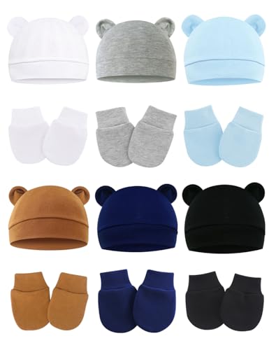 Image of ZURLEFY Cute Baby Mittens Newborn, No Scratch Baby Boy Mittens, Baby Girl Hat Gloves for Toddlers, Infant, Newborn