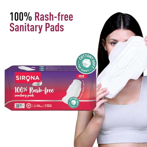 Image of Sirona Max Sanitary Pads for Women | XL (Pack of 120 Pads) | 100% Rash Free & Toxic-Free | Organic Cotton Sanitary Pad | Up to 0% Leakage, Comfortable & High Absorbency