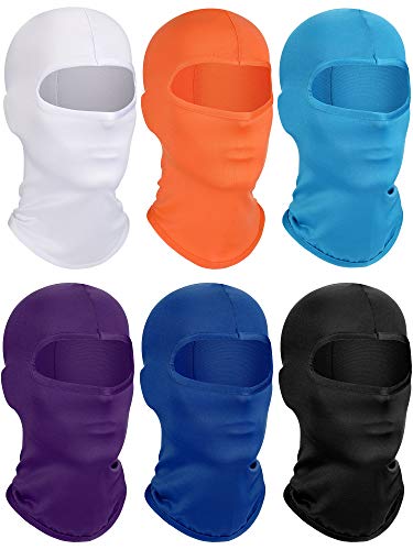 Geyoga 6 Pieces Ski Mask Kids Balaclava UV Protection Sun Hood Breathable Winter Windproof Face Covering Neck Gaiter(Large White Sky Blue Orange Dark Blue Purple Black)