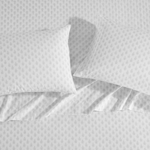 Image of Laura Ashley - Full Size Sheet Set, Soft & Lightweight Cotton Percale Bedding with Matching Pillowcases, Deep Pocket, Floral Room Decor, College Dorm Room Essentials (Francesca Grey)