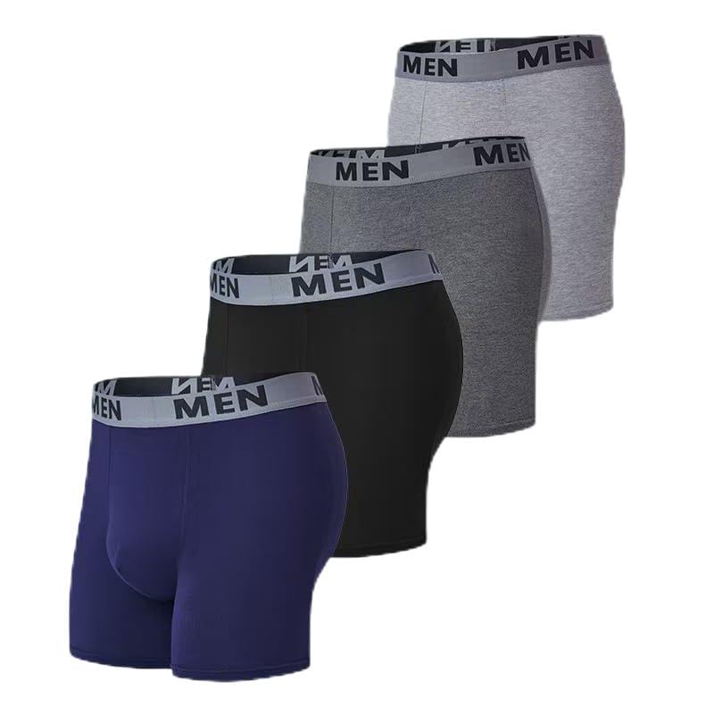 Men's Cotton Boxer Briefs, 4-Pack, Multi-Color Pack with Navy, Black, Dark Gray, Light Gray