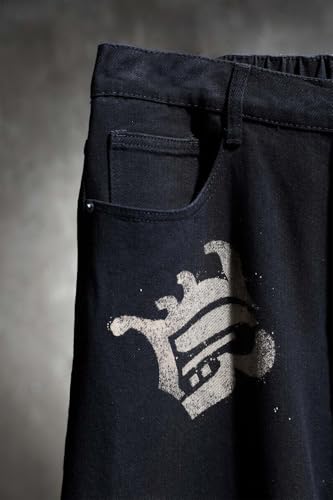 Multi Lettering Bleach Banding Wide Denim Pants Black3