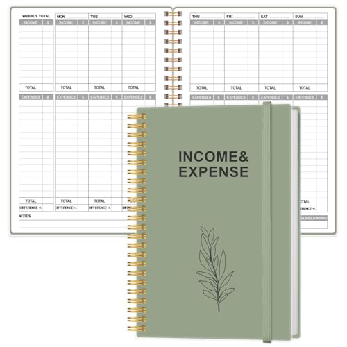 Heveboik Income & Expense Log Book - A5 Income and Expense Ledger Book for Small Business, Accounting Bookkeeping Tracking for Woman and Man, 5.5' x 8.5', Green Leaf