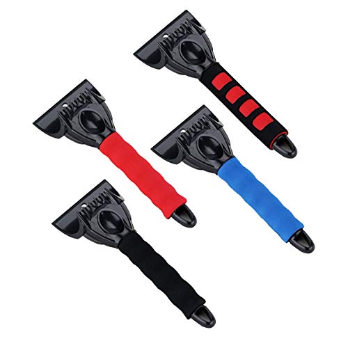 Jelacy 4 Pack Snow Ice Scraper with Ergonomic Foam Grip, Frost and Snow