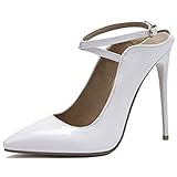  CuteFlats Dress Pumps con tacco a spillo Donna Cross Strap Scarpe, bianco, 36 EU