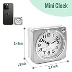 Minimalist Battery Analog Travel Alarm Clock, Silver Table Desk Shelf Clocks for Bedrooms, Beside Clock for Kids Seniors, Ascending Alarm, Maximalist Decor, Silver - Image 2