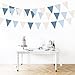 32Ft Blue Party Decorations Retro Blue Triangle Banner Flag Pennant Bunting Fabric Garland Streamers for Nautical Wedding Birthday Ahoy Achor Bridal Baby Shower Under The Sea Party Decoration