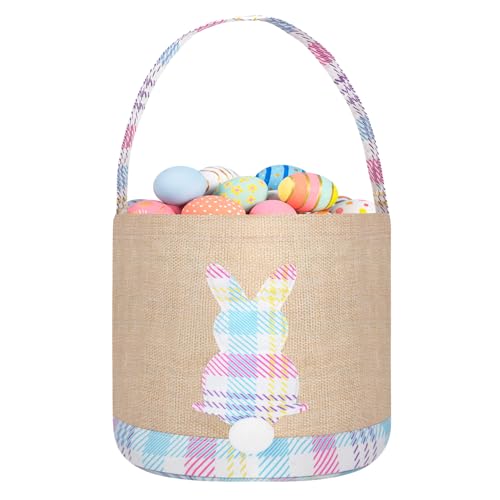 Image of Easter Bunny Basket Canvas Easter Egg Hunts Decorations Storage Reusable Grocery Candy Bag Gifts