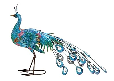 Deco 79 Metal Peacock Decorative Garden Sculpture Indoor Outdoor Garden Statue with Crystal Accents, Outdoor Sculpture 31" x 7" x 20", Teal