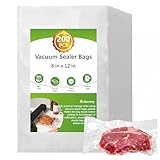 Vacuum Sealer Bags for Food, 200pcs Food Saver Seal Bags Quart 8" x 12", BPA Free Precut Commercial Grade, Puncture Resistant for Meal Prep, Sous Vide, Freezer