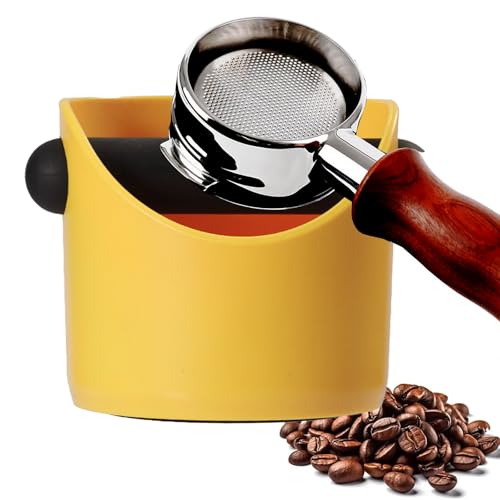 POPOYU Caja de café para golpear, mini caja de café espresso, contenedor de café molido pequeño, con barra extraíble que absorbe los golpes y base antideslizante, accesorios de barista