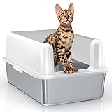 WoofiGo Stainless Steel Cat Litter Box With Lid, XL Extra Large Litter Box for Big Cats, Metal Litter Box With High Sides, Never Absorbs Odors, Easy to Clean, Anti-Urine Leakage, With Enclosure, Scoop