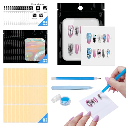 100 Pcs Press On Nail Packaging Bags With Anti-Fingerprint Dotting Pen