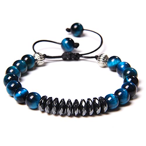 Bracelet chakra oeil de tigre à facettes avec perles hématite équilibrantes