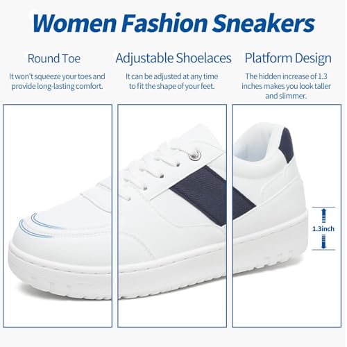 Eydram Women's White Tennis Shoes Faux Leather Sneakers with Memory Foam Insole Platform Lace-Up Low Top Casual Walking Shoes for Women - Image 6