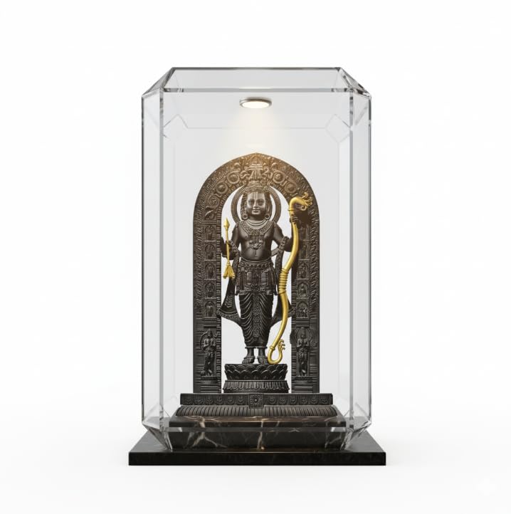Image of Lord Ram Black Gold Idol with Arch Premium 6 Inch Ram Lalla Murti for Home Temple Pooja Room Office Spiritual Decor and Gifting Purpose