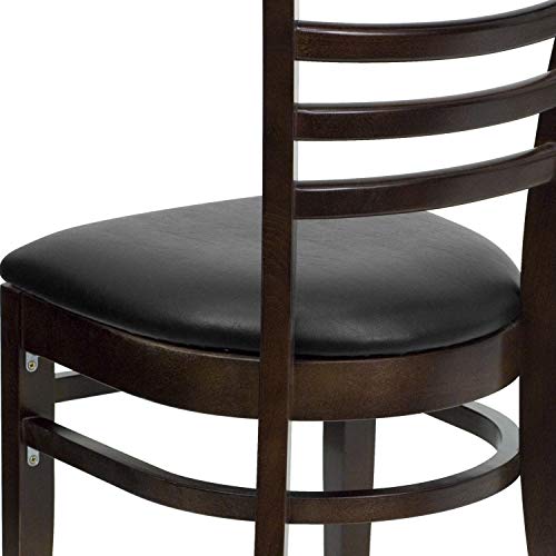 Image of Flash Furniture HERCULES Series Ladder Back Walnut Wood Restaurant Chair - Black Vinyl Seat