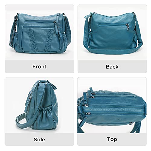VOLGANIK ROCK Ladies Handbag Soft PU Leather Crossbody Bag for Women Lightweight Shoulder Bag Multi Pockets Crossbody Women's Bag, Blue, M