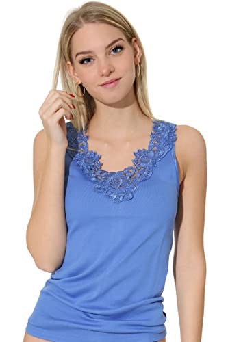 Damen Shirt, Unterhemd mit extra großer Spitze, Trägershirt ohne Seitennaht - Cottonprime (40/42, Royal Blue)