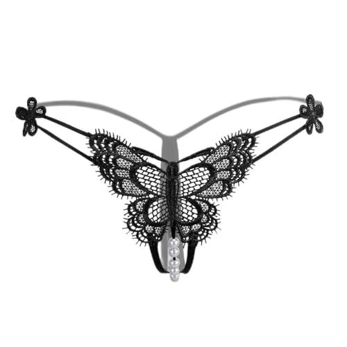 Lencería sexy para mujer, ropa interior para sexo G Lacetransparent Mujeres Lencería Sexy Ropa interior con perlas, bragas con cordón, tangas, lencería de encaje, Negro , Talla única