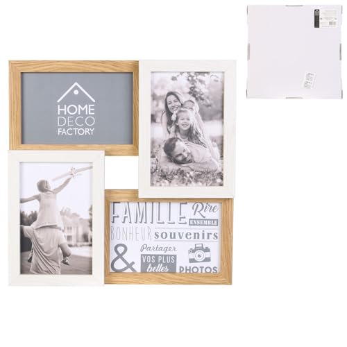 HOME DECO FACTORY - HD4204 Cadre-Photos Mural Pêle-mêle 4 Vues - Bois et Verre - Pour 4 Photos 10x15 cm - Fixation Murale Incluse - 28x28x3 cm - Beige et Blanc – Image 3