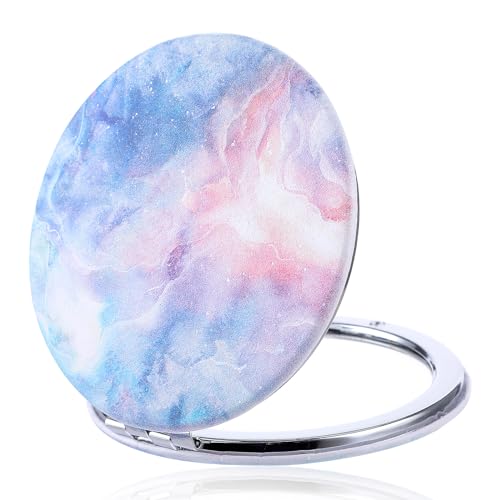 Dimeho Espelho dobrável compacto colorido mini espelho cosmético com aumento portátil redondo espelho maquilhagem viagem para mala dupla face bonito espelho cosmético com purpurinas bolsa de mulher