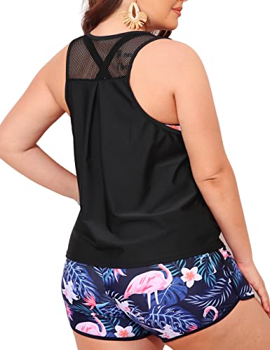 NIeyook Women Plus Size 3 Piece Tankini Swimsuits Athletic Bathing Suits with Boy Shorts Tank Top with Sports Bra3