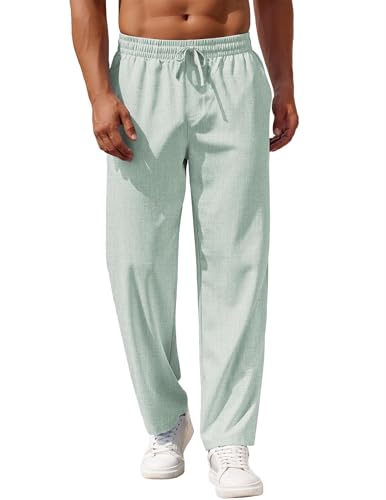كوفاندي بنطلون كتان للرجال صيفي للشاطئ خفيف الوزن بقصة فضفاض...