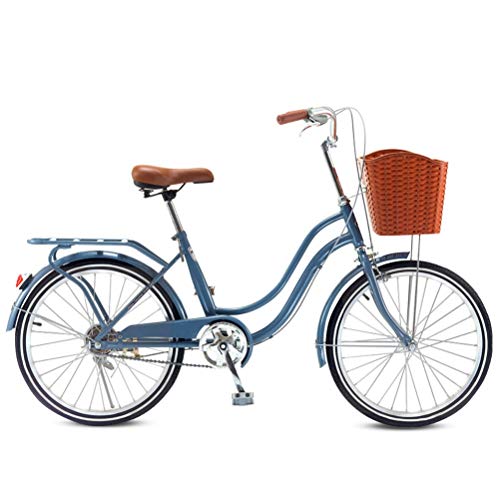 MC.PIG Bicicleta Femenina Urbana Adulto- 22 Pulgadas Damas Bicicleta Masculina Estudiante Viajero Bicicleta Aluminio Bicicleta de Ciudad, Estilo holandés Bicicleta Retro con Cesta (Color : Blue)