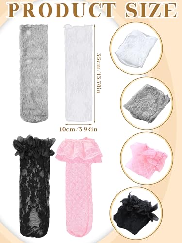 Image of Geyoga 4 Pairs Women's Lace Socks Ankle High Lace Loose Sheer Mesh Slouch Socks for Women