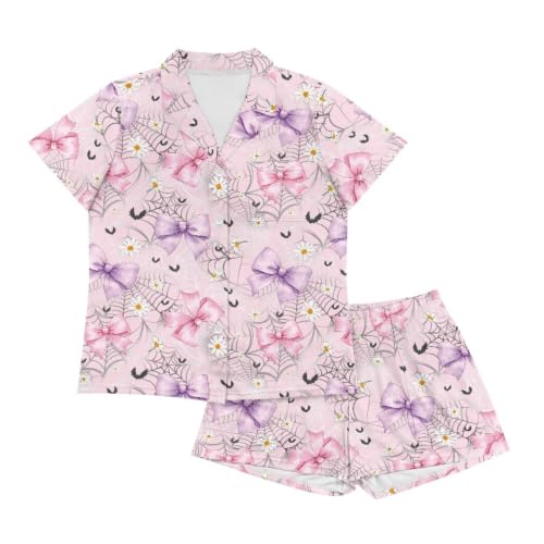 Image of Renewold Women's Short Sleeve Pajama Set Button Down Sleepwear with Notch Collar Soft Lounge Top and Shorts with Pockets