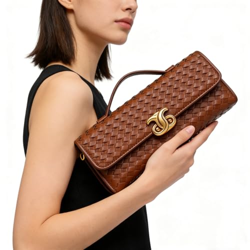 Image of JYG Woven Handbag for Women Fashion Evening Shoulder Bag PU Leather Handmade Clutch Purse Casual Crossbody Bags 2024