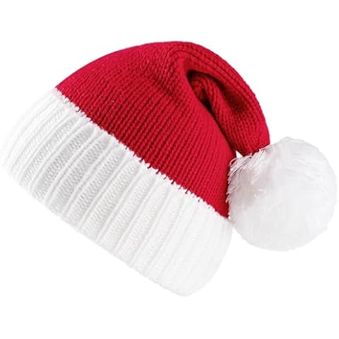 Giggling Getup Adult Knit Christmas Beanie Hat with Pom Poms, Red Christmas Elf Santa Hat for Adult, Women, Men Hat Party Dress Up Cover