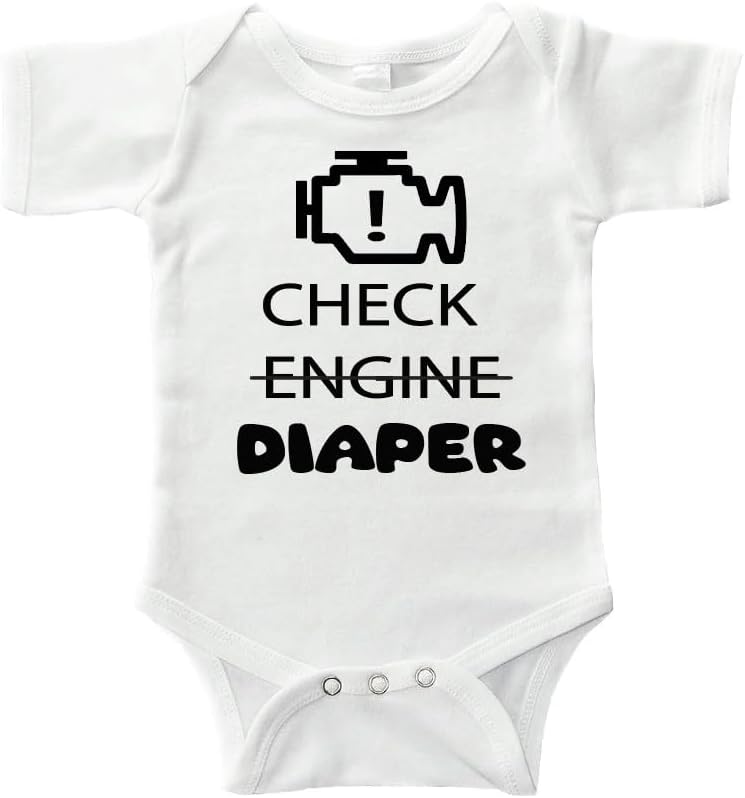 JGT Designs Check Engine Diaper Funny Onesie Bodysuit Romper One Piece