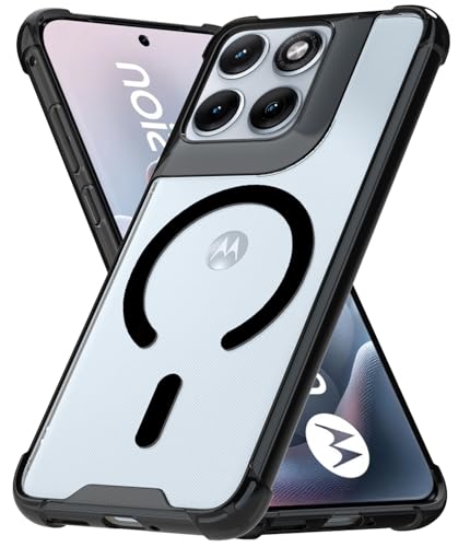 Image of RIGGEAR Shockproof Clear Hybrid Airbag Armor Magnetic Back Cover Case Compatible with MagSafe Accessories for Motorola Moto Edge 70 Fusion 5G (Clear-Black TPU Bumper + Transparent PC)(Black)