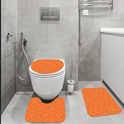 URSOPET Badteppich-Set 3-teilige, rutschfeste,Schöner orangefarbener Retro-barocker venezianischer antiker Zweig… – Bild 3