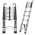 Telescoping Ladder 14.5 FT Telescope Ladder Stainless Steel, Extension Collapsible Telescopic Ladders with 2 Hooks Folding Extendable Adjustable Portable Rv Ladders for Home Roof, 330lbs Max Capacity