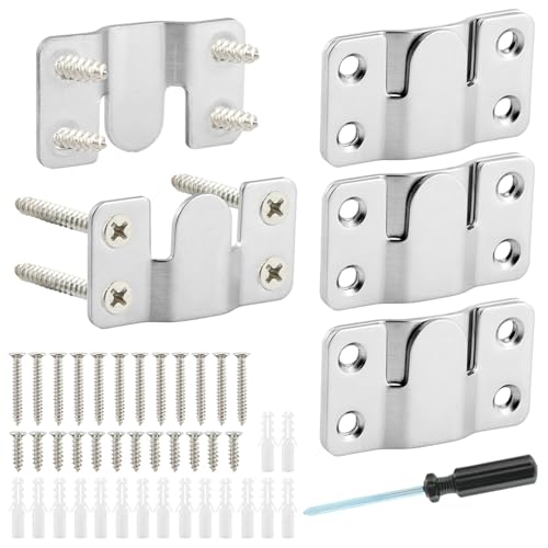 Image of 4 Pairs Interlocking Flush Mount, Bracket Picture Hanging Hooks,Buckle Furniture Connector Headboard Wall Mounting (Stainless Steel)