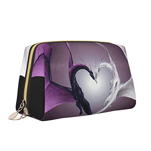 Trousse de maquillage en cuir de qualité supérieure violet et blanc motif dragons - 2