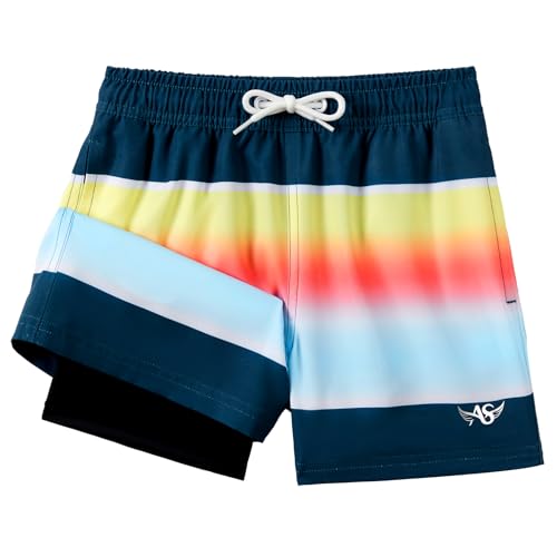 Angel season Boys Swim Trunks with Compression Liner Toddler Swim Shorts Stretch Bathing Suits for Boy Swimsuit Size 2-8