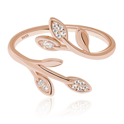 Bagues à fleurs faites à la main en argent 925 massif et finition or rose précieux pour femme