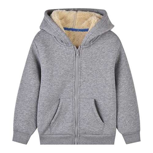 Fleece Sweatshirt for Boys Girls Hooded Zip Solid Windproof Thick Coat Kids 𝗦𝗵erpa Lined Outerwear with Pocket