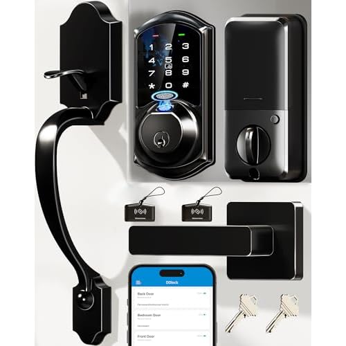 Veise VE07-H Fingerprint Smart Locks for Front Door with Handle Set, App Control, Keyless Entry Keypad Deadbolt, Digital Electronic Touchscreen, Easy Install, Auto Lock, Matte Black Matte Bl